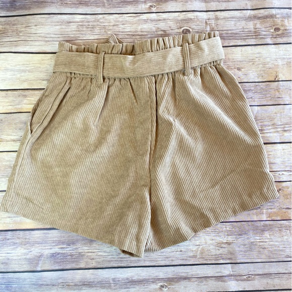 NWT Hem & Thread Tie Waist Paper Bag Corduroy Tan Shorts - Picture 2 of 7